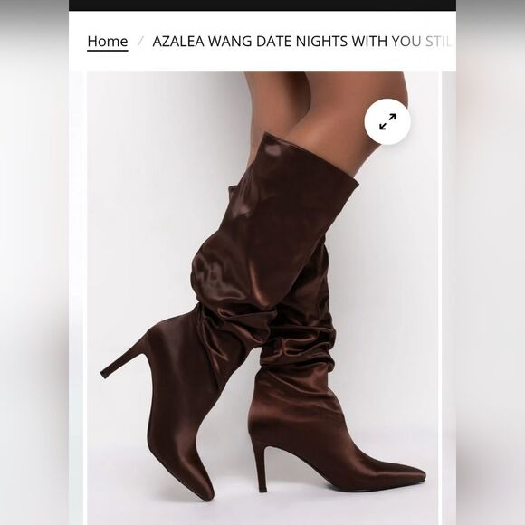 AZALEA WANG Chocolate Brown Nylon Tall Slouchy Knee High Stiletto Boots, NIB - Picture 3 of 7